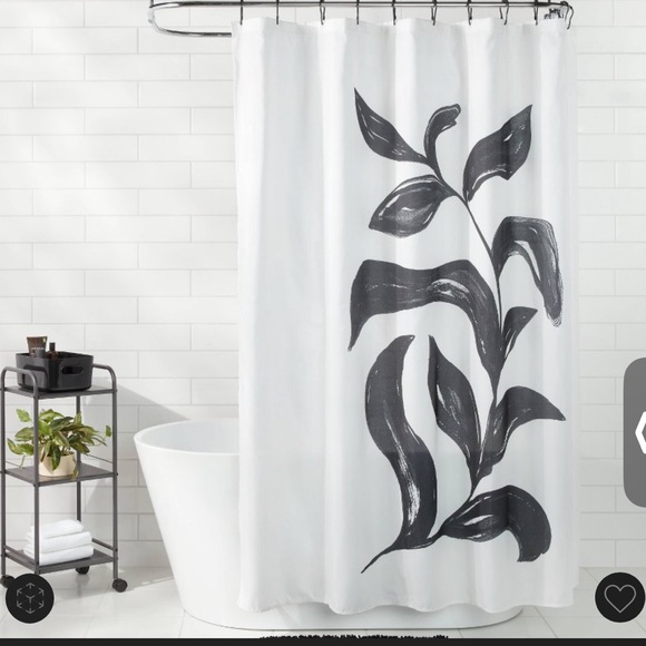 Room Essentials Black and White Leaf Shower Curtain - Picture 1 of 6